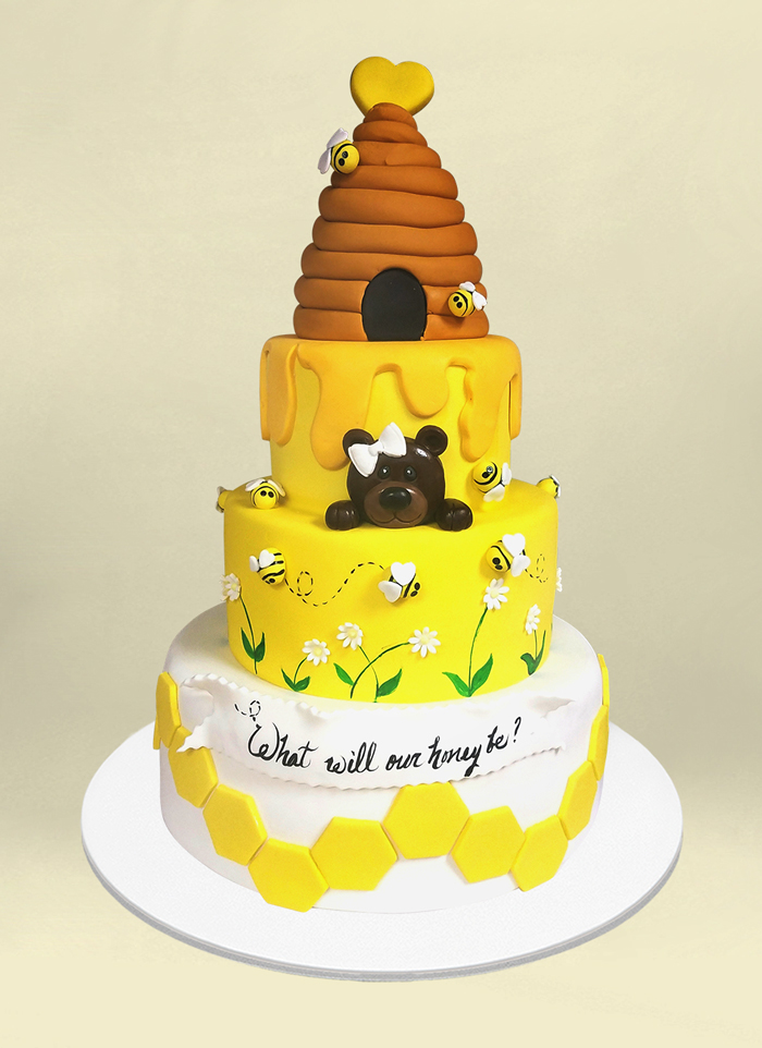 Photo: tiered honey bee baby announcement fondant cake