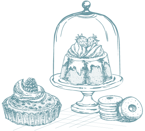 drawing image of cakes and pastries